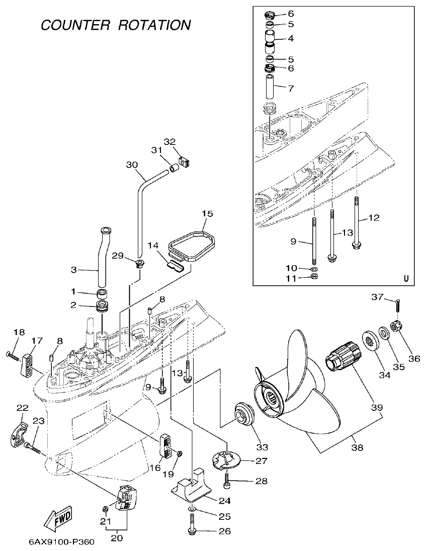 Yamaha F350AET, FL350AET LOWER CASING & DRIVE 4 parts diagram